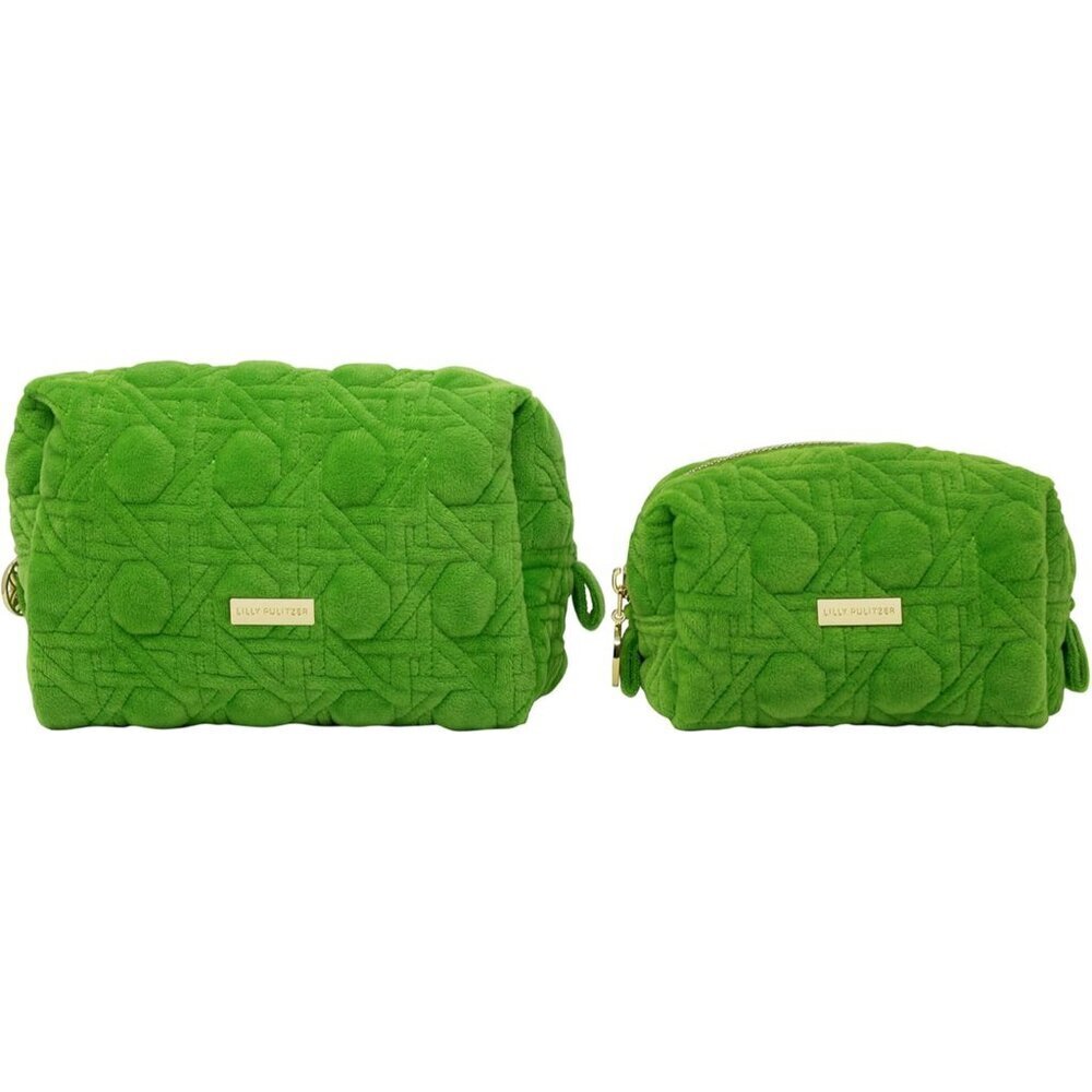 Gold Quilted Cosmetic Pouches Set of 2 Travel Toiletry Bag Small and Large